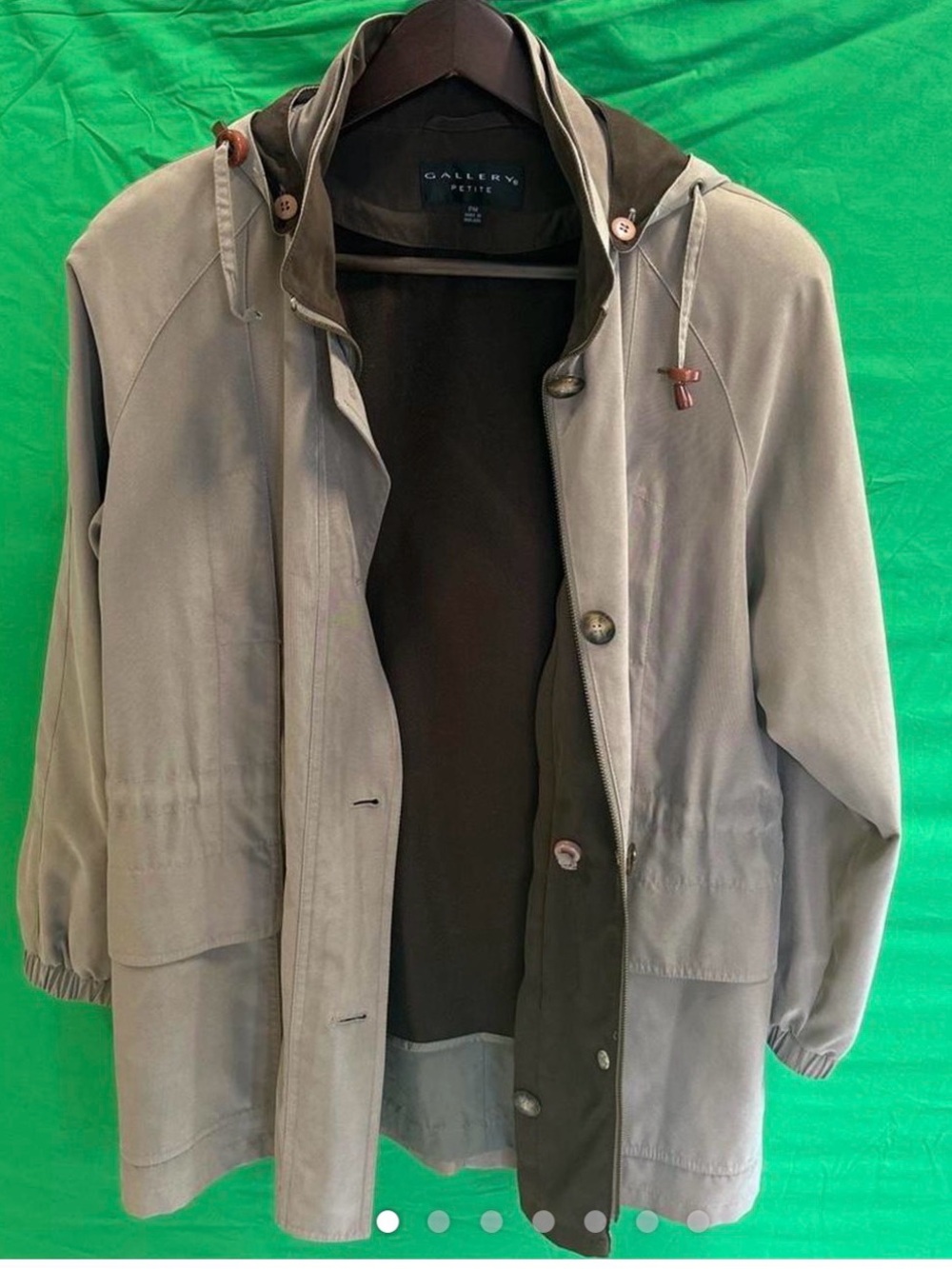 Gallery Men's Gray Hooded Raincoat with Dark Olive Lining